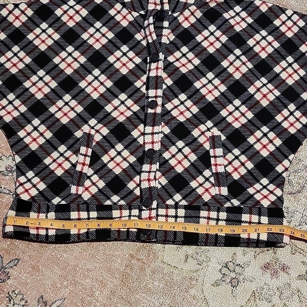 Liz Claiborne Active Plaid Fleece Button-Up Dolman Sleeve Poncho Cape Size XL - Picture 10 of 11